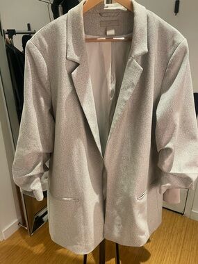 H&M Light Gray Women's Blazer Jacket - Soft Tailored Open Front